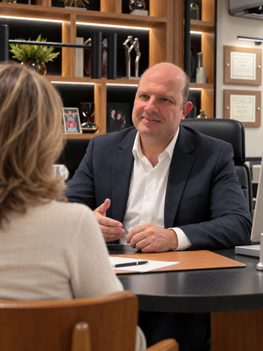 Patient journey — illustrative representation of Dr. Walter Zamarian Jr. speaking with a patient at his clinic