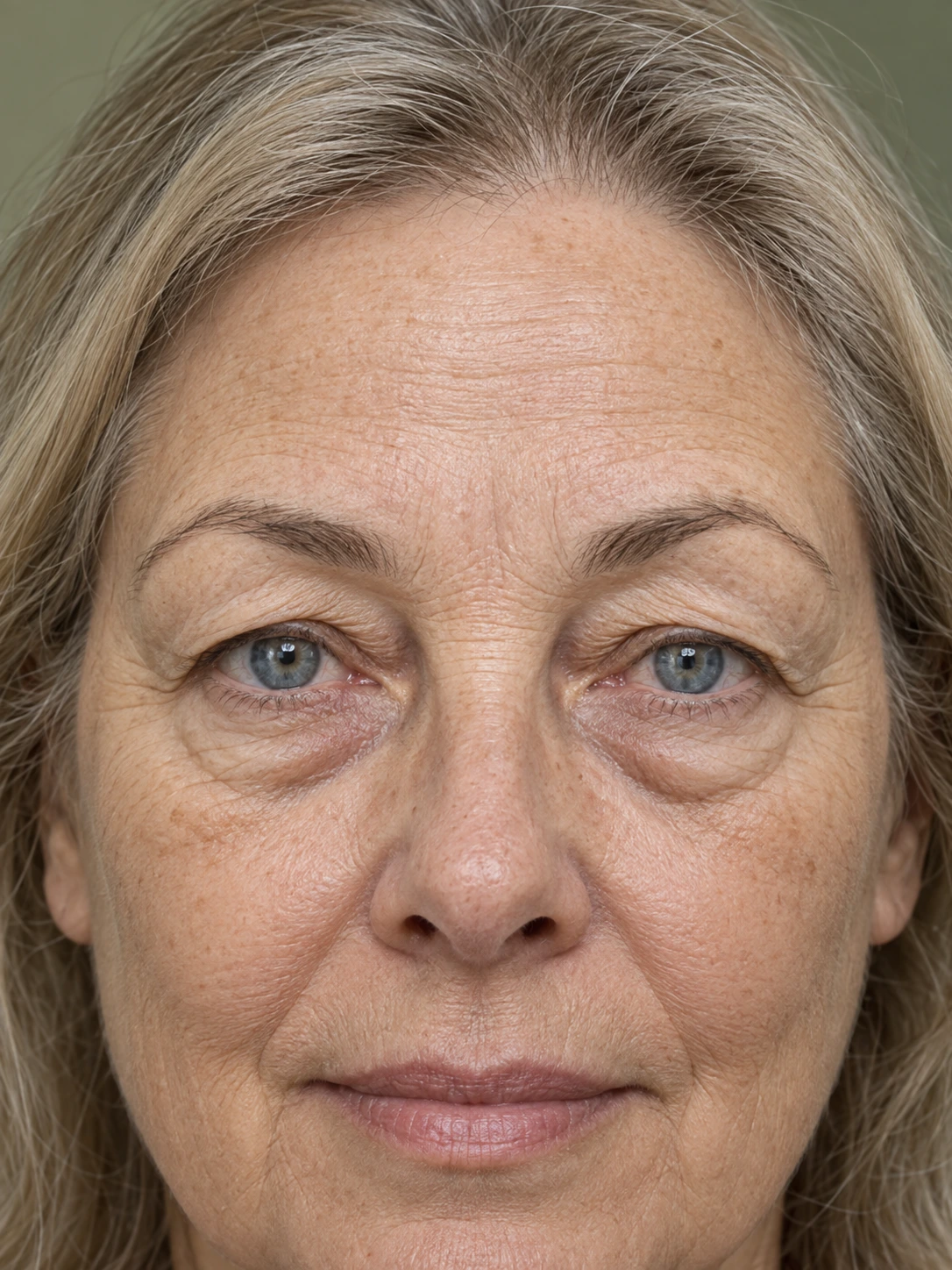 Blepharoplasty — illustrative close-up of mature eyes with upper-lid folds and under-eye bags