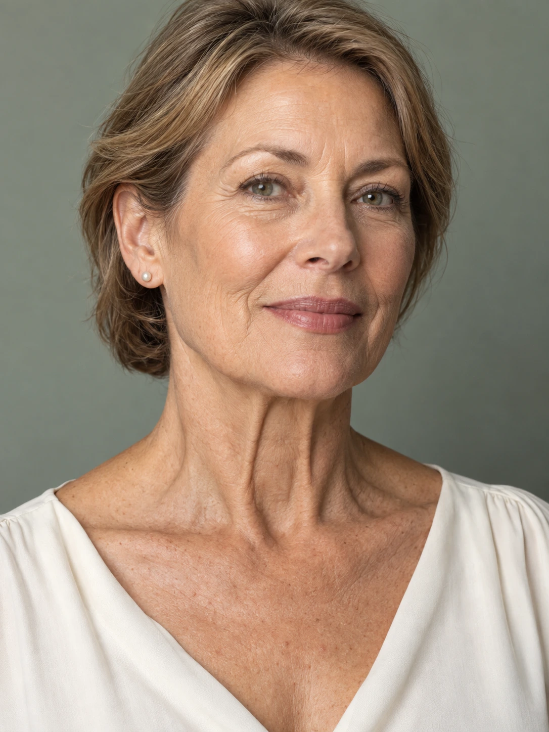 Deep neck lift — illustrative portrait of a mature woman with visible platysmal bands