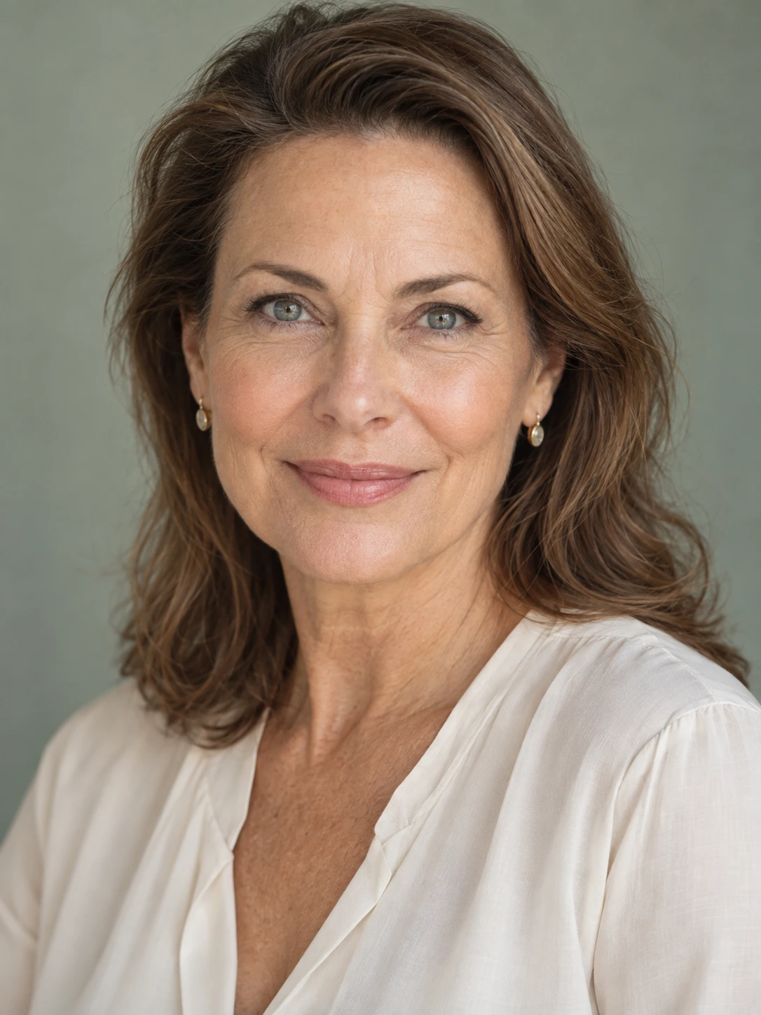 Brow lift — illustrative portrait of a mature woman with light eyes and a relaxed expression