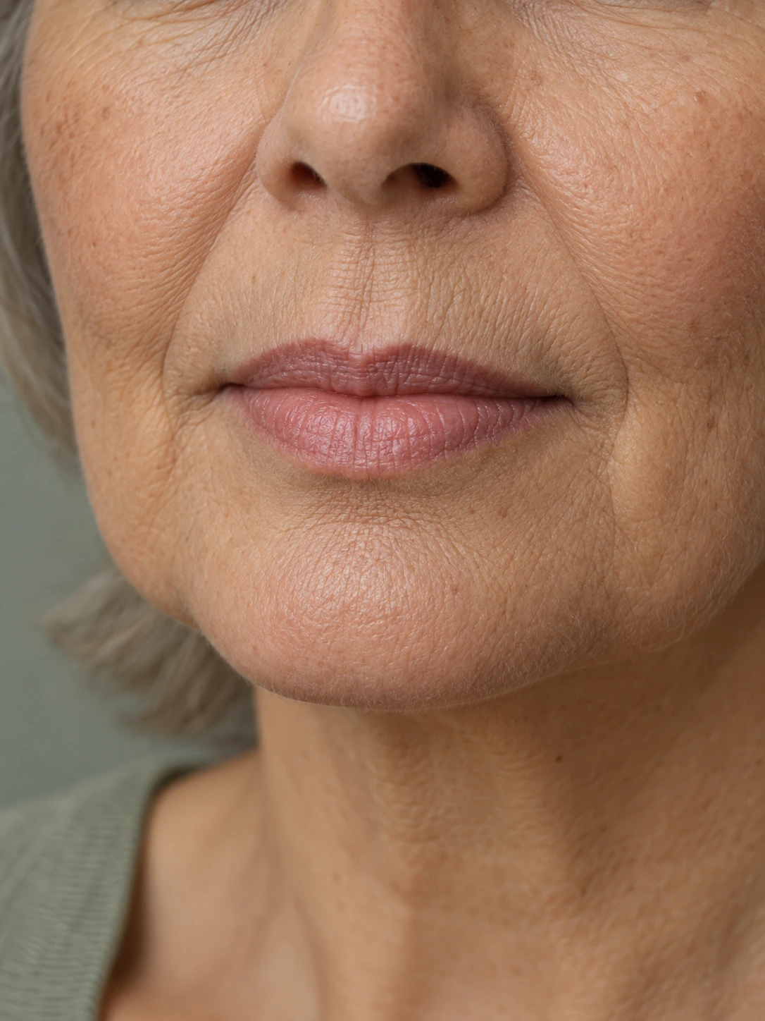 Lip lift — illustrative close-up of a mature upper lip and the skin beneath the nose
