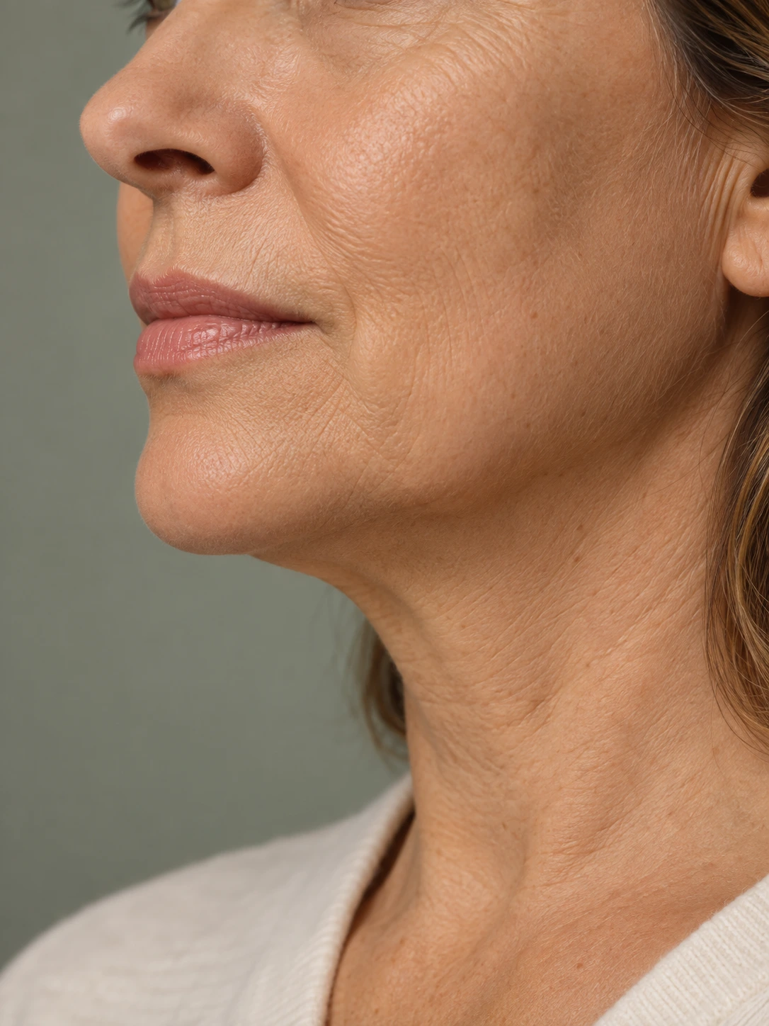 Chin augmentation — illustrative close-up of a mature woman’s chin and jawline