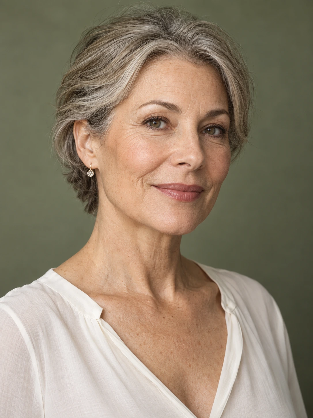 Hemostatic net — illustrative portrait highlighting a mature woman’s neck contour; no sutures shown