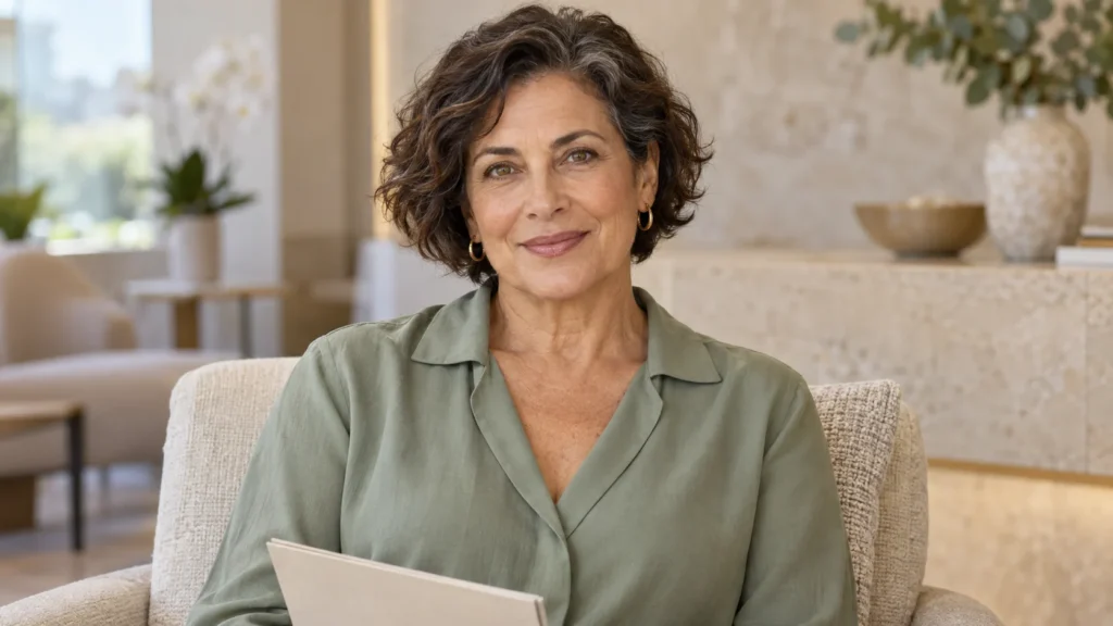 Combining Procedures With a Facelift: When to Discuss Separate Stages Combining procedures with a facelift — illustrative portrait of a mature woman
