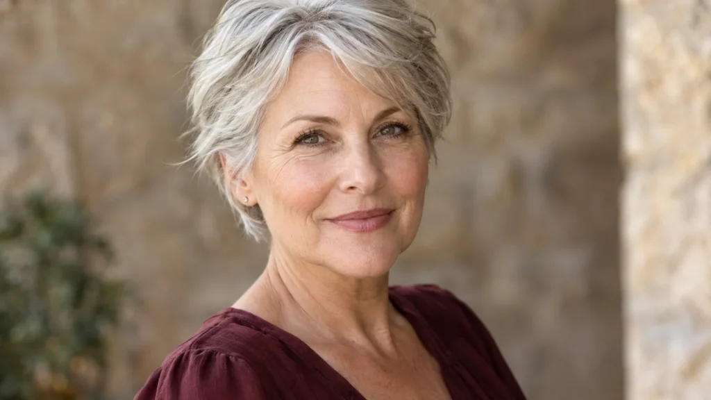 Facial fat grafting retention — illustrative portrait of a mature woman