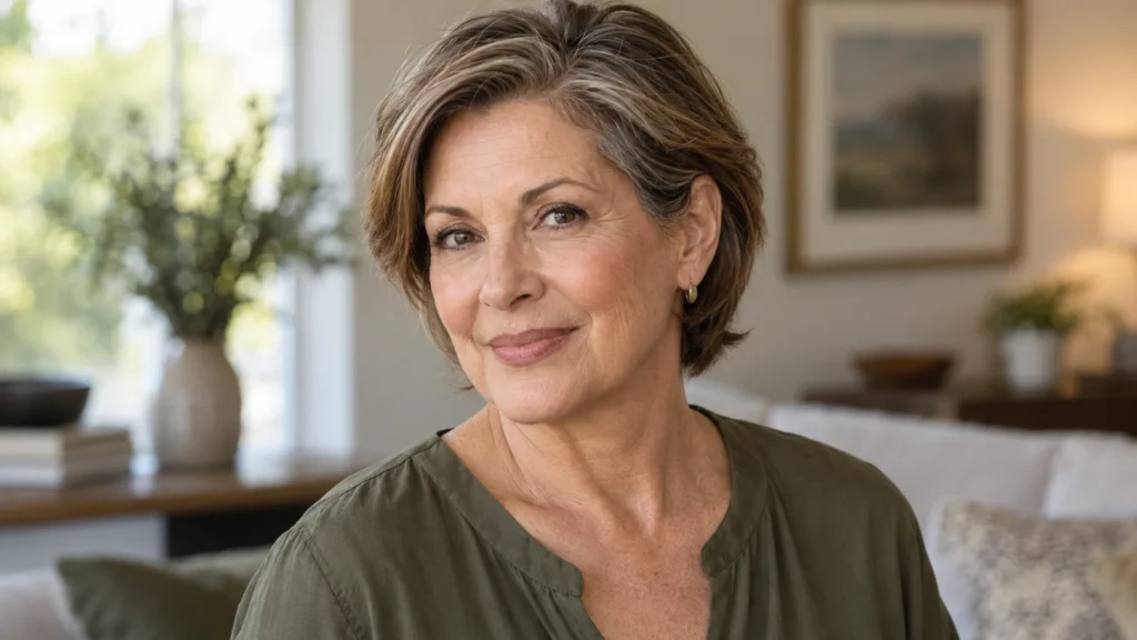 Facelift scars — illustrative portrait of a mature woman