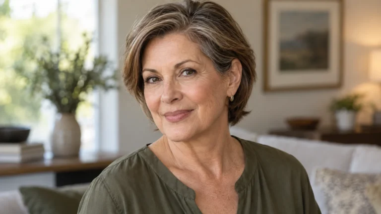 Facelift scars — illustrative portrait of a mature woman